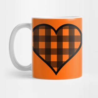 Orange and Black Buffalo Plaid Heart Mug